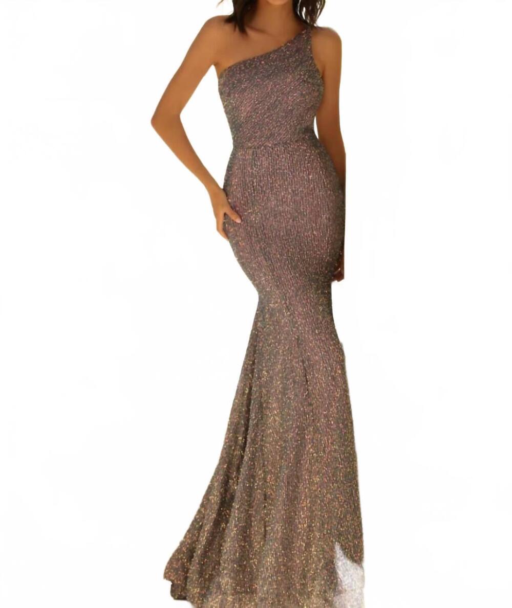 NEW CLARISSE sequin one-sleeve prom dress in smoke/pink